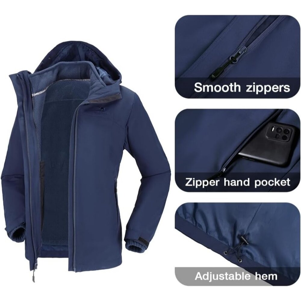 Women's Blue-B611 Fleece Inner Snow Ski Jacket Waterproof Winter Warm Coat - Picture 5 of 6